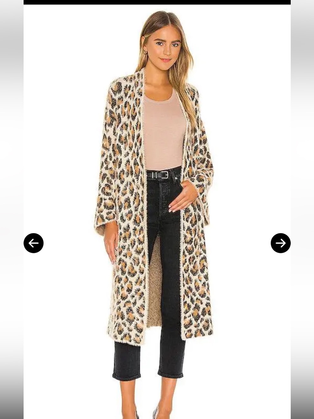 BlankNYC Leopard Print Cozy Long Duster Cardigan - Cream & Brown Medium